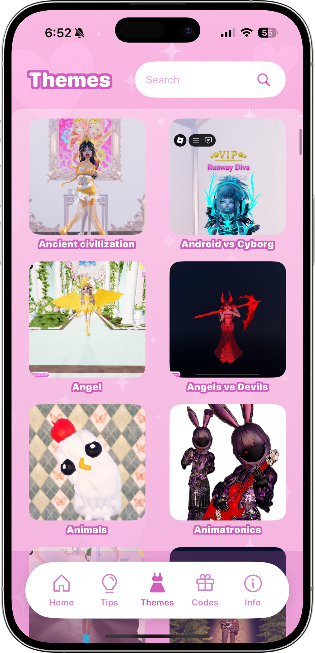 Search and browse 500+ themes with clear descriptions and inspo
                images, so you always know what judges might expect.